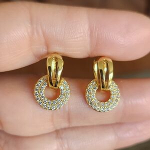New 18K Gold Plated Diamond Hoop Circle Shaped Dangle Earrings for Women